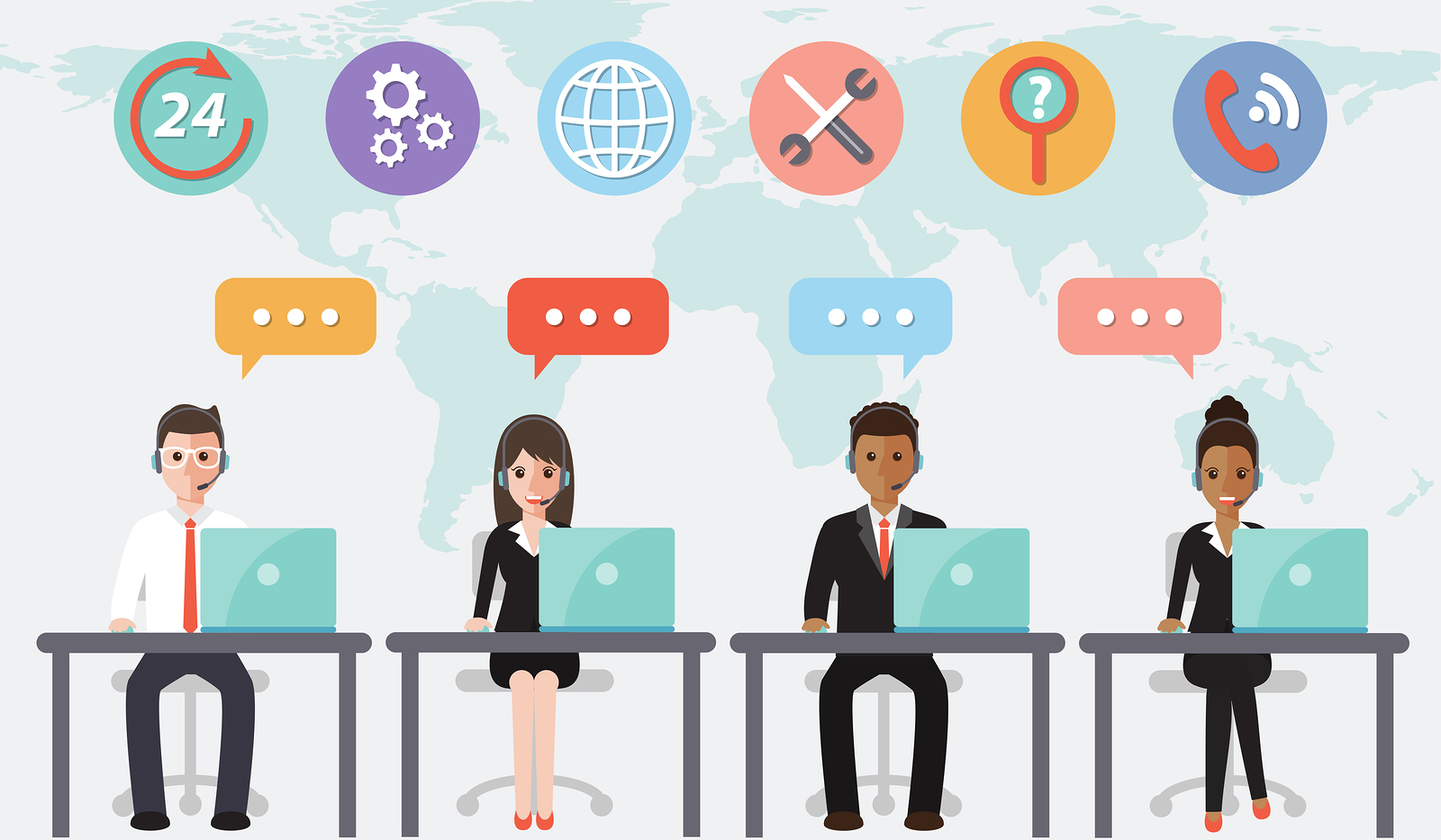 call center and customer service people in office